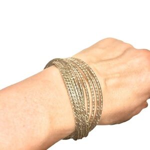 NWOT Silver Tone Shimmering Criss-Cross Gypsy Bangles Mediterranean Bracelet